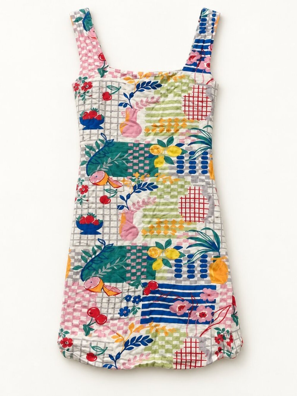 Japna Patchwork Floral Boho Mini Dress White Multicolor